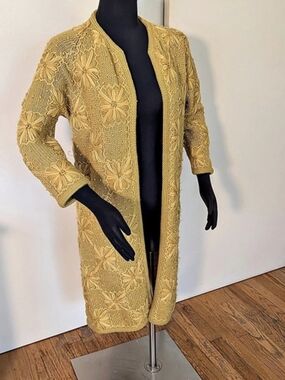 Yellow Floral Open Front Cardigan
